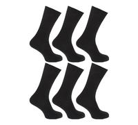 6 PAIRS Mens Big Foot Loose Top NON ELASTIC 100% Cotton Socks - Size 11-14 - No Elastic (Black)