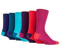 6 Pairs Mens Colourful Reds Blues Purples Gentle Grip Cotton Socks, UK Size 6-11