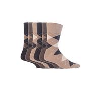 6 pairs Mens SockShop Cotton Gentle Grip Big Foot Socks, Size 12-14 uk 46-50 eur See Various (6 x RJ41 Argyle - Neutrals)