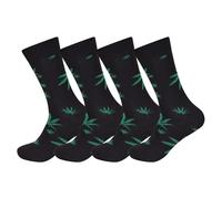 6 Pairs-Men's Weed Black Ganja Weed Leaf Print Cannabis Marijuana Design Cotton Socks-Black Color-One Size