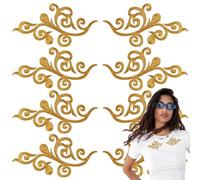 6 Pairs Metallic Embroidered Iron on Patch Trim Fringe Leaves Glitter Retro Boho Embroidered Appliques Iron-on Patches for Dress Pillow Sewing Accessories Embellishment (Gold)