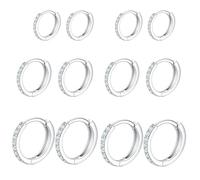6 Pairs Mini Hoop Earrings, Small Silver Hoop Earrings for Women, Sterling Silver Hoops Earrings for Sensitive Ears, Sleeper Earrings for Cartilage and Lobe, 8mm/10mm/12mm Silver Huggies Earrings