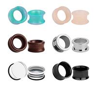 6 Pairs Natural Wood Ear Plugs Earrings Gauges Stainless Steel Ear Tunnels Silicone Piercing Plugs Earrings Stretcher Set