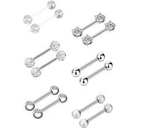 6 Pairs Nipple Bars Surgical Stainless Steel Piercing Titanium Barbell Ring Tongue Ring Cubic Zirconia Nipple Rings Body Piercing Jewelry, 14 Gauge