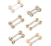 6 Pairs Nipple Tongue Ring Stainless Steel Barbell Rings Cubic Zirconia Nipplerings Body Piercing Jewelry, 14 Gauge (Rose Gold)