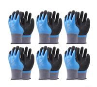 6 Pairs Nylon Work Gloves PU Coated Palm for durable 6 Pairs | Double-layer foam dip, natural latex coating, secure non-slip grip, wet or dry conditions, 6 pairs for value pack