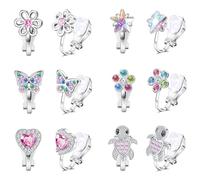 6 Pairs of Children's Hypoallergenic Cute Clip Earrings for Children, Clip Earrings Girls Without Pierced Ears, Colourful Zircon Jewellery Girls Butterfly Flower Heart Star Turtle, 6 Paar-Stil A