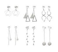 6 Pairs of Clip-On Earrings, Tassel Drop Earrings, Leaf Earrings, Twisted Earrings, Pearl Earrings, No-Punch Earrings, Elegant and Versatile Jewelry