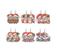 6 Pairs of Diamond Art Painting Earrings, 5D Christmas Earrings, Diamond Art Christmas Elements Earrings, Drop Earrings for Women, Girls, 01-Owl