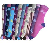6 Pairs of Ladies Socks Womens Socks Girls Beautiful Soft Horse Print Colourful Design Socks UK Shoe Size 4-7
