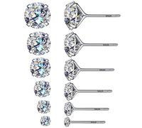 6 Pairs of Round Cubic Zircon Stud Earrings 925 Sterling Silver Nails 3mm 4mm 5mm 6mm 7mm 8mm Elegant Earrings (6 Pairs)