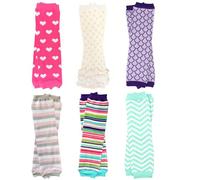 6 Pairs of Solid Baby, Toddler and Child Leg Warmers (Hearts, Stripes, Dots, Chevron, Designs, Mermaid, One Size), Hearts, Stripes, Dots, Chevron, Cartoons, Sere, Tamanho único