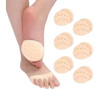 6 Pairs Open Toe Socks Ball of Foot Cushion Pads Women's Toe Topper Sock No Show Socks Invisible Footbed Reusable Soft Footbed Non-Slip Forefoot Cushioning Footbed Fits All Shoes Skin