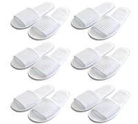6 Pairs Open Toe White Spa Slippers - Non-Disposable Indoor House Breathable for Spa, Party Guest, Hotel and Travel, Washable