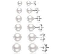 6 Pairs Pearl Earrings - 3-10mm Hypoallergenic 925 Sterling Silver Stud Earrings, Ideal Multi-Piercing Set for Earlobes & Helix