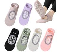 6 Pairs Pilates Socks, Grip Socks with Top Hollow and Tail Heightened Design, Breathable Sweat-Wicking Cotton Yoga Sock, Ballet Sock Ideal for Pilates, Dance, Workout for Women Size 3.5-7 UK