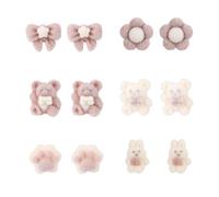 6 Pairs Plastic Flocking Earrings, Cute Flowers Rabbit Bear Butterfly Cat's Paw Cartoon Designs Plastic Flocking Earrings Studs for Women & Girls Sensitive Ears