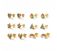 6 Pairs Rainbow Stud Earring for Women Men Colorful Unique Gay Lesbian Pride Stud Earrings Tiny Triangle Star Heart Rainbows Enamel LGBTQ Earrings Trendy Jewelry Gift, XL, Alloy Steel, No Gemstone