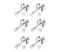 6 Pairs Silver Stud Earrings for Women 2mm Cubic Zirconia Stud Earrings Steel Round Ball Cartilage Earring Set for Men Women 20G CZ Studs Jewelry Set