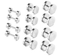 6 Pairs Silver Stud Earrings for Women & Men - Flat Back Surgical Steel Ear Studs 4mm 5mm 6mm 7mm 8mm 10mm - Minimalist Everyday Earrings