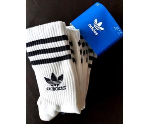 6 PAIRS : SMALL 4.5-5.5 ADIDAS White 3STRIPE Solid CREW SOCKS 37-39 shelf20