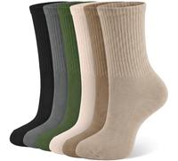 6 Pairs Socks Womens 4-7 Combed Cotton Ladies Autumn Gifts for Christmas | Ribbed Knit Breathable Soft Calf Crew Socks for Casual Work Leisure Sports Birthday Xmas Gifts for Teen Girls