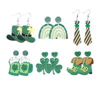 6 Pairs St. Patrick's Day Earrings, St. Patrick's Day Dangle Earrings Irish Festival Green Clover Holiday Earrings Shamrock Earrings Acrylic Earrings Good Luck Jewelry Gift for Women Girls
