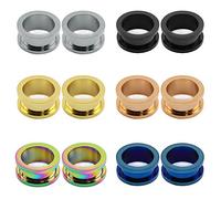 6 Pairs Stainless Steel Screw Fit Tunnels Plugs Flesh Expander Stretcher Ear Gauges Piercing (Gauge=00g(10mm))
