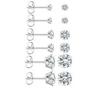 6 Pairs Sterling Silver Stud Earrings for Women Girls Hypoallergenic Cartilage Earrings Christmas Ball Cubic Zirconia Tiny Stud Earrings for Halloween Lobe Helix Tragus Piercing Gift Set -Size 3/4/5mm