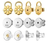 6 Pairs Stud Clasp Set, Earring Backs for Heavy Earrings, Hypoallergenic Ear Hole Enhancer & Earring Lifter, 925 Silver Stud + Silicone Earring Backs + Metal Clasp for Ears