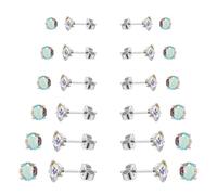 6 Pairs Stud Earrings Set for Zirconia Earrings Stainless Steel Flat Back Earrings Trendy Cartilage Shine Stacks Set for Women Men (For Aurora Borealis)