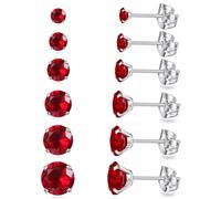 6 Pairs Stud Earrings Set, Hypoallergenic Cubic Zirconia Earrings 316L Stainless Steel CZ Earrings 3-8mm (Red CZ)