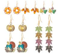 6 Pairs Thanksgiving Earrings for Women Cute Fall Red Maple Leaf Turkey Pumpkin Dangle Drop Earrings Hypoallergenic Trendy Autumn Thanksgiving Jewelry Holiday Gifts Favors