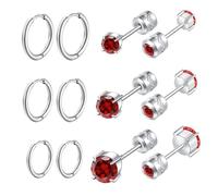 6 Pairs Titanium Screw Back Surgical Stainless Steel Stud Earrings for Women Men, Rainbow 5A Cubic Zirconia Sleep Hypoallergenic Stud Hoops Earrings Set for Sensitive Ears, Titanium, Cubic Zirconia