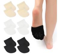 6 Pairs Toe Topper Socks, Non Slip No Show Liner Half Socks Women, Invisible Soft Seamless Liner Sock Toe Covers, Hidden Grip Sock for Flat Clogs High Heel Slippers Sandal (Black White Skin Color)
