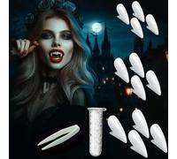 6 Pairs Vampire Teeth, Vampire Fangs 3 Size Horror Fake Teeth with Teeth Pellets Adhesive for Cosplay Party Props Halloween Party Werewolf Makeup Vampire Costume Accessorie