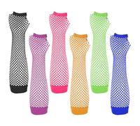 6 Pairs Vibrant Fishnet Gloves Fingerless For Women Long Arm Fishnets Sleeves Fish Net Arm Sleeve 80s Party Costume Accessories Supplies In Black, Blue, Neon Green, Hot Pink, Orange, And Purple