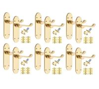 6 Pairs Victorian Scroll Epsom Design Door Handle Polished Brass 168 x 40mm with 2.5" Latches & Ball Bearing Hinges