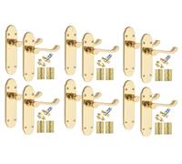 6 Pairs Victorian Scroll Epsom Design Door Handle Polished Brass 168 x 40mm with 2.5" Latches & Hinges