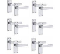 6 Pairs Victorian Straight Delta Handle Latch Internal Door Handles, Silver Polished Chrome, 120mm X 40mm Backplate - Golden Grace