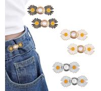 6 Pairs Waist Tightener Clips, Adjustable Daisy Flowers Jean Buttons Pins, No Sewing Removable Waistband Tighteners for Loose Jeans Pant Skirt Sleeve Trousers