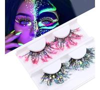 6 Pairs White Anime Eyelashes 3D Upper Lower Lashes White Spiky Eyelashes Japanese Makeup Manga Lashes for Halloween Party Stage Masquerade