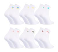 6-Pairs White Sports Socks, Breathable Girl Ladies Socks Size 3-5, White Crew Socks, Elastic Cotton Girls Sports Socks Cute Pattern Design, Tennis Socks, Comfortable White Socks Women for Sport Gym