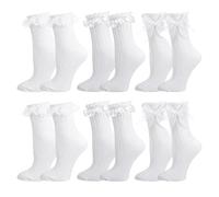 6 Pairs Women’s Lace Ruffle Ankle Sock - Soft Cotton Frilly Princess Ballet Socks for Girls & Women - Cute Dress Socks for Everyday or Special Occasions