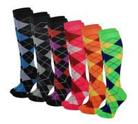 6 Pairs Women's Fancy Design Multi Colorful Patterned Knee High Socks, New Argyle, One Size