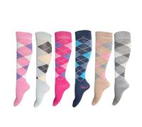 6 Pairs Women's/Ladies knee High Argyle Pattern Pink Design Equestrian Riding Boot Socks,Christmas socks Uk Size 4-7