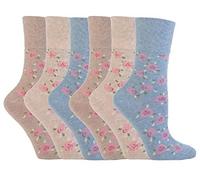 6 Pairs Womens Sockshop Cotton Floral Gentle grip socks 4-8 uk,37-42 eu, Flowers (GG46)