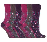 6 Pairs Womens Sockshop Cotton Floral Gentle grip socks 4-8 uk,37-42 eu, Flowers (GG58)