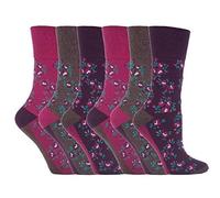 6 Pairs Women's Sockshop Cotton Gentle grip socks 4-8 uk, 37-42 eu Floral Pink GG58