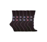 6 Pairs Womens Sockshop Cotton Gentle grip socks 4-8 uk,37-42 eu, Flowers (Black (GG32))